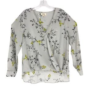 L’AGENCE Floral 100% Silk Button Up Blouse Size Large Faux wrap Business Casual